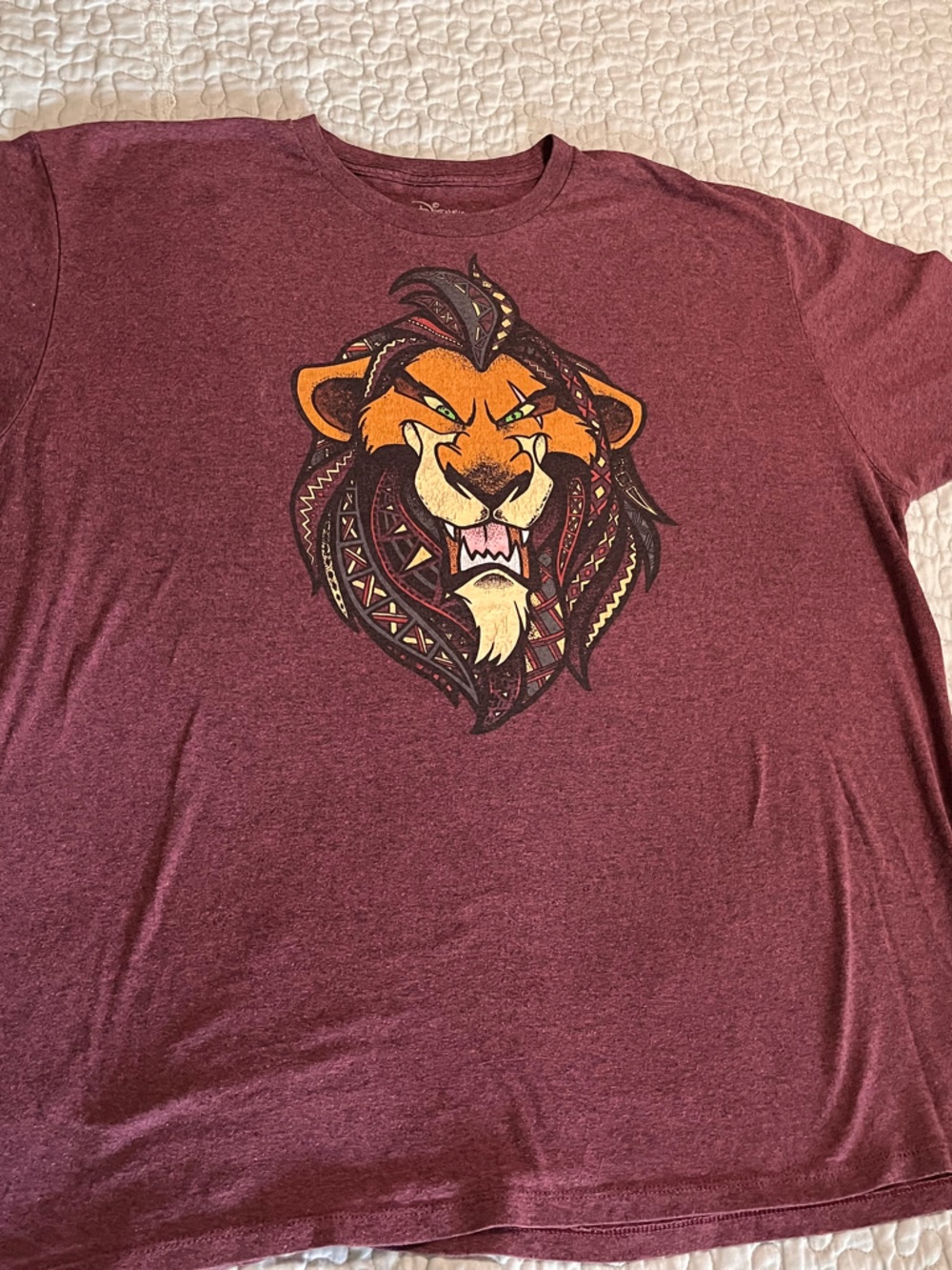 Disney Men's Maroon Graphic Lion Short Sleeve Tee